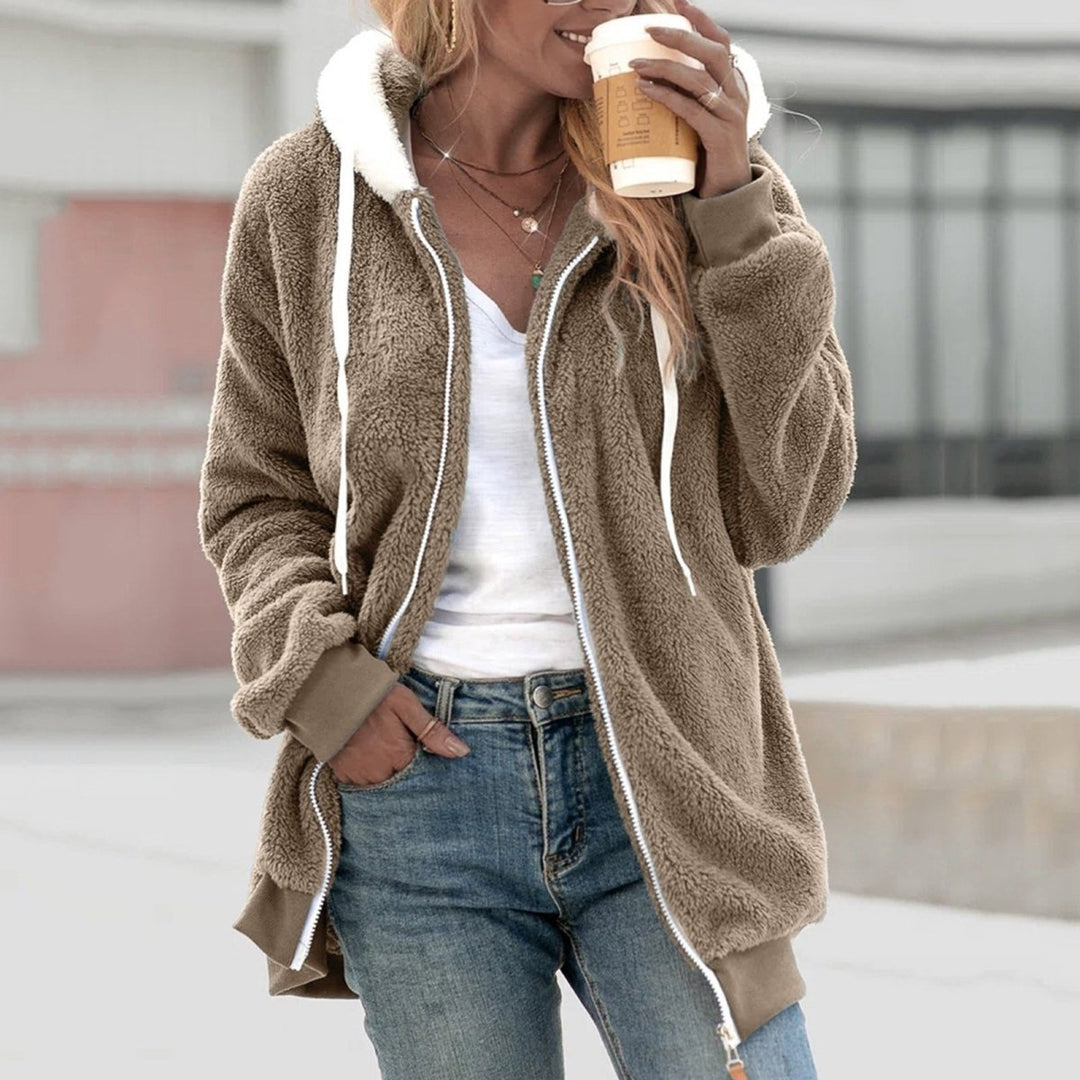 Damen Teddy Weste Oversized mit Kapuze für Herbst/Winter-Beige-S-Luzern Mode