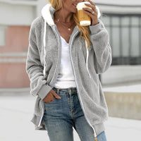 Damen Teddy Weste Oversized mit Kapuze für Herbst/Winter-Hellgrau-S-Luzern Mode