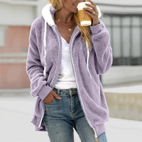 Damen Teddy Weste Oversized mit Kapuze für Herbst/Winter-Lila-S-Luzern Mode