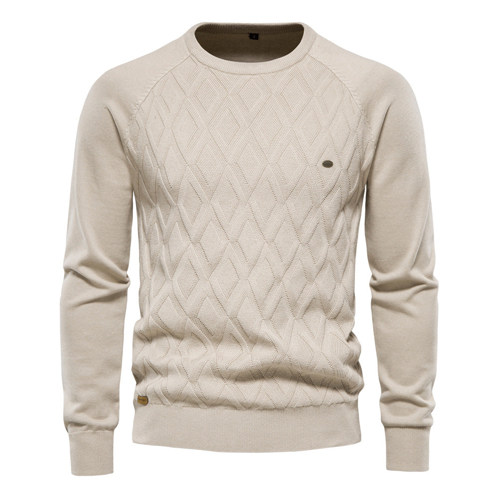 Herren Strickpullover mit Rautenmuster – Stilvoll & Bequem-Beige-S-Luzern Mode