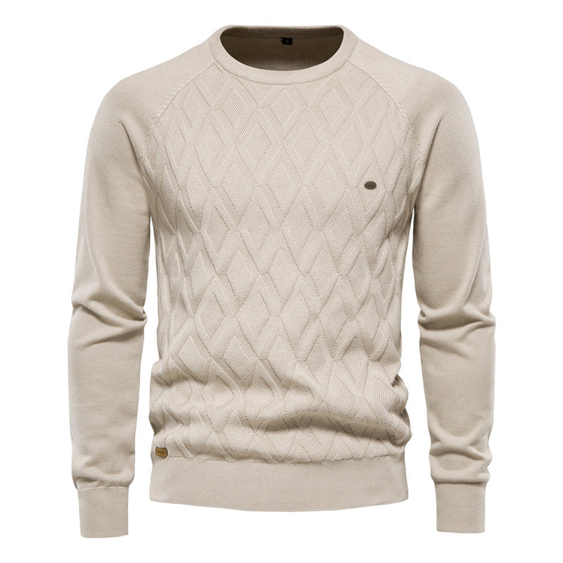 Herren Strickpullover mit Rautenmuster – Stilvoll & Bequem-Beige-S-Luzern Mode