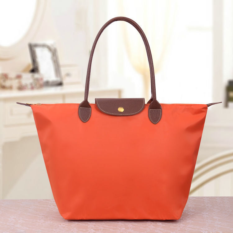 Damen Handtasche Faltbar Wasserdicht Shopper Tasche-Orange-S (30x12x23cm)-Luzern Mode