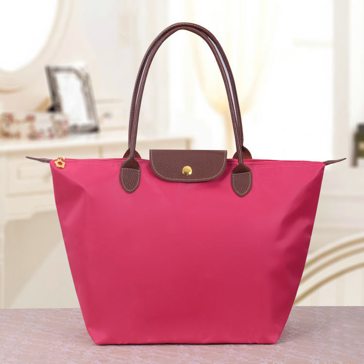 Damen Handtasche Faltbar Wasserdicht Shopper Tasche-Rosa-S (30x12x23cm)-Luzern Mode
