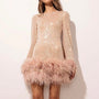 Pailletten-Kleid mit Federn für elegante Anlässe Damen-Rosa-XS-Luzern Mode