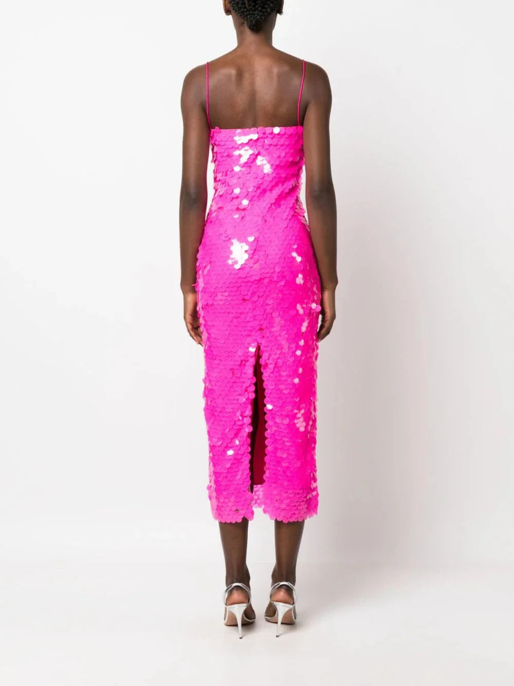 Abendkleid | Pailletten | Ärmellos | Lang | Slim Fit | Stretch | Uni-Heißes Rosa-S-Luzern Mode