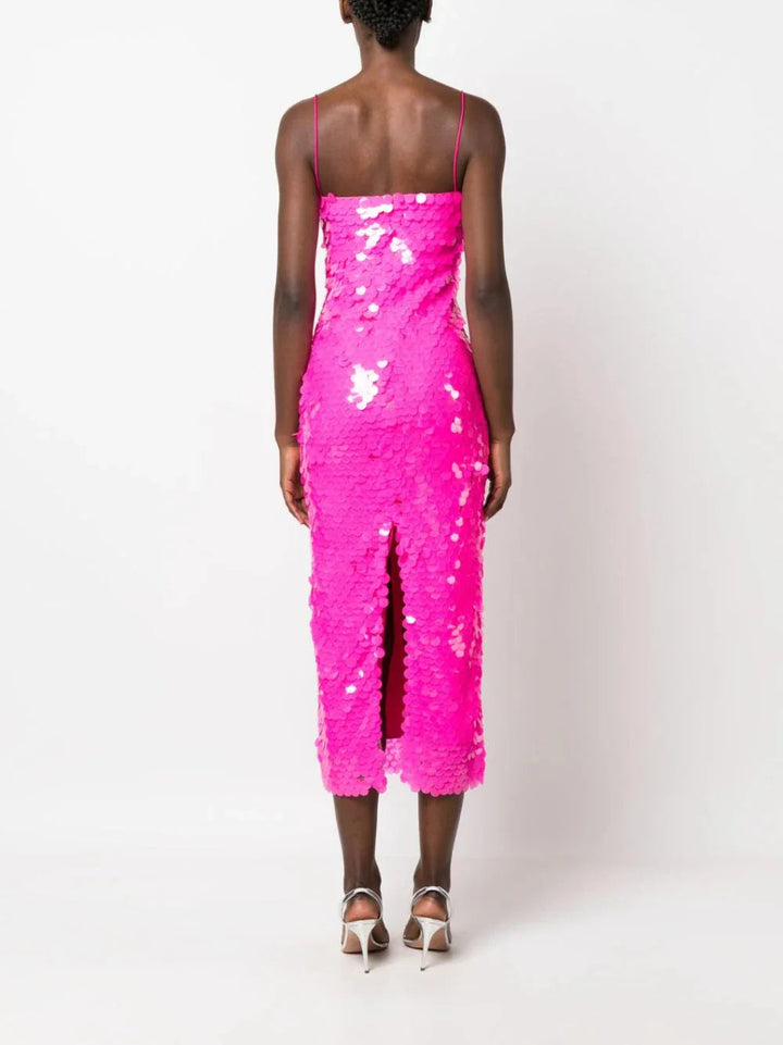 Abendkleid | Pailletten | Ärmellos | Lang | Slim Fit | Stretch | Uni-Heißes Rosa-S-Luzern Mode