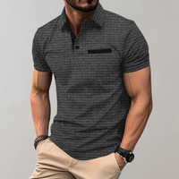 Herren Poloshirt mit Strukturmuster und Brusttasche-Grau-S-Luzern Mode