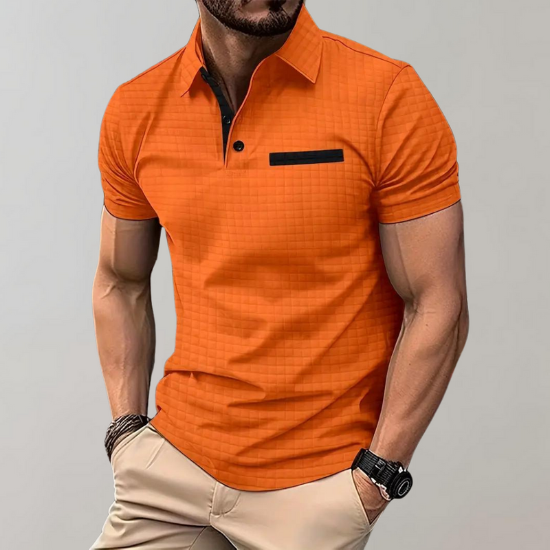 Herren Poloshirt mit Strukturmuster und Brusttasche-Orange-S-Luzern Mode