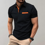 Herren Poloshirt mit Strukturmuster und Brusttasche-Schwarz-S-Luzern Mode