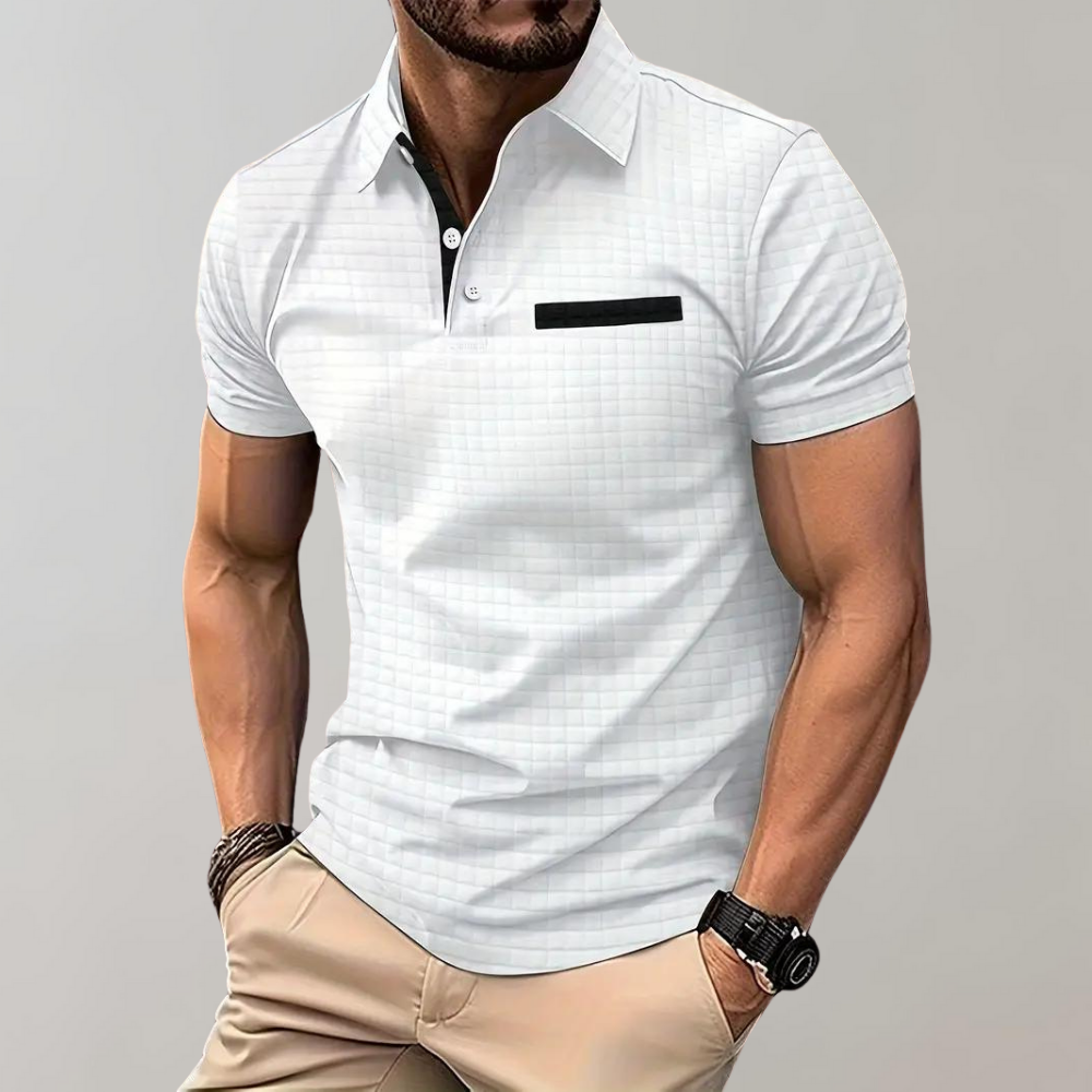 Herren Poloshirt mit Strukturmuster und Brusttasche-Weiß-S-Luzern Mode