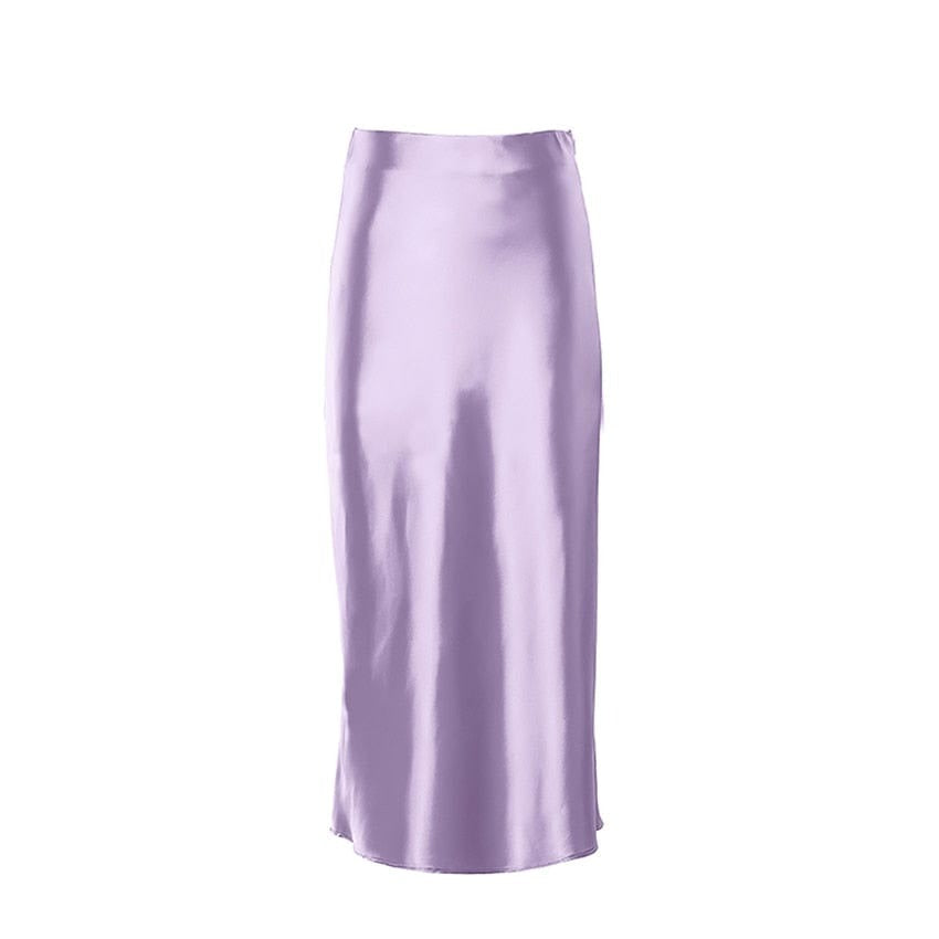 Satinschimmernder Damen Midirock in A-Linie mit hoher Taille – Liora