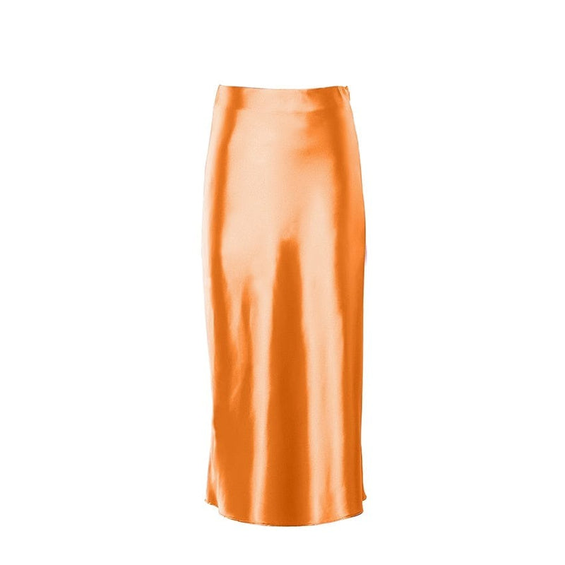 Satinschimmernder Damen Midirock in A-Linie mit hoher Taille – Liora