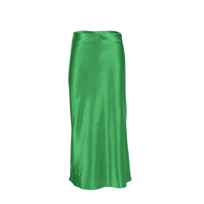 Satinschimmernder Damen Midirock in A-Linie mit hoher Taille – Liora