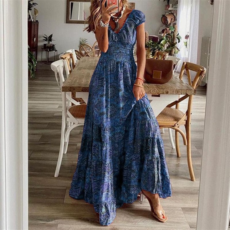 Luftiges Damen Maxikleid mit Ethno-Print & V-Ausschnitt – Nayeli