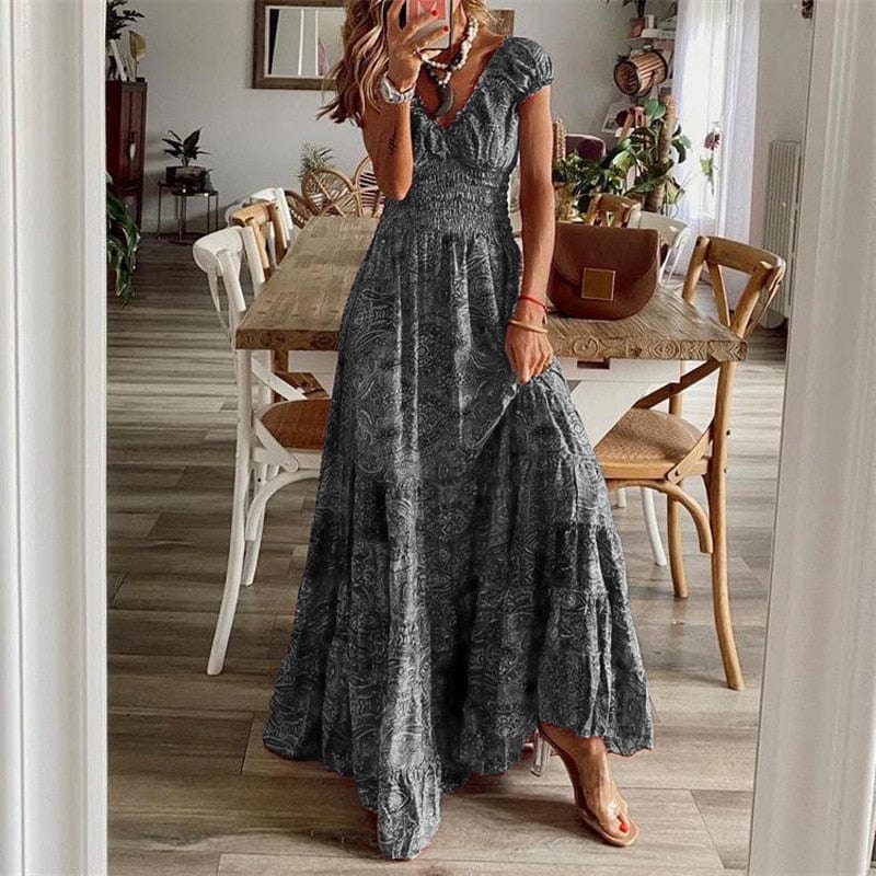 Luftiges Damen Maxikleid mit Ethno-Print & V-Ausschnitt – Nayeli
