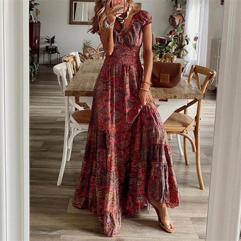 Luftiges Damen Maxikleid mit Ethno-Print & V-Ausschnitt – Nayeli