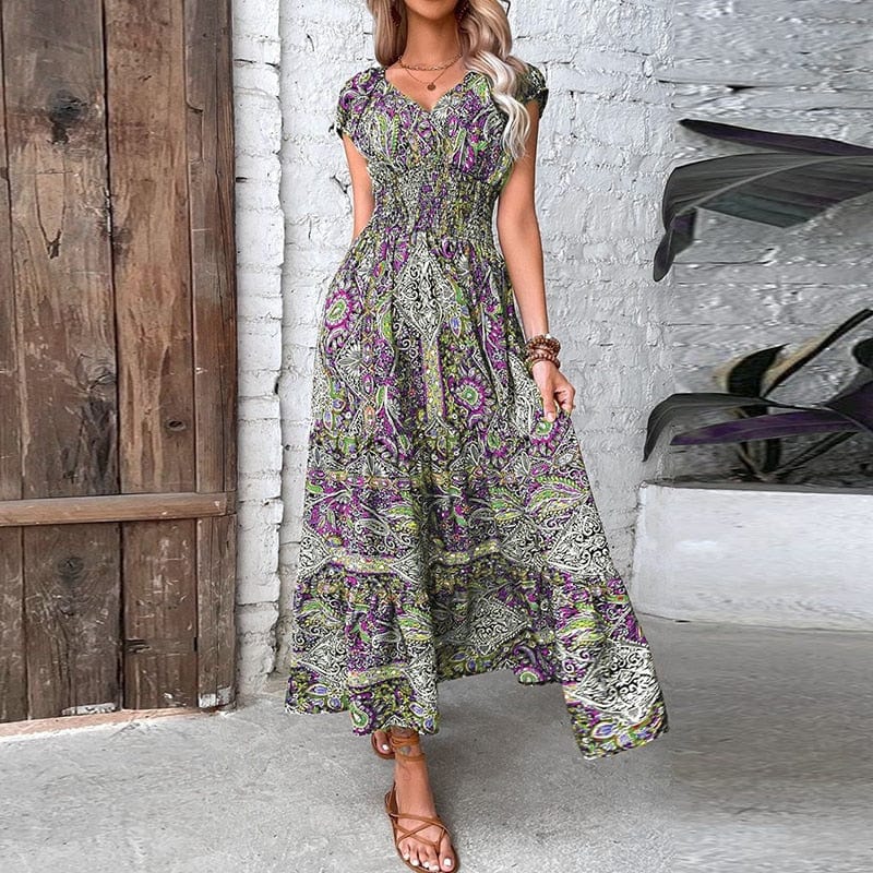 Luftiges Damen Maxikleid mit Ethno-Print & V-Ausschnitt – Nayeli