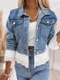 Damen Denim Jacke mit Spitzenbluse - Modischer Look 2023-Luzern Mode