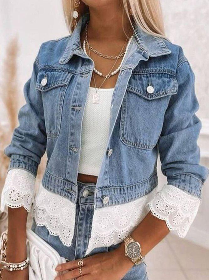 Damen Denim Jacke mit Spitzenbluse - Modischer Look 2023-Luzern Mode