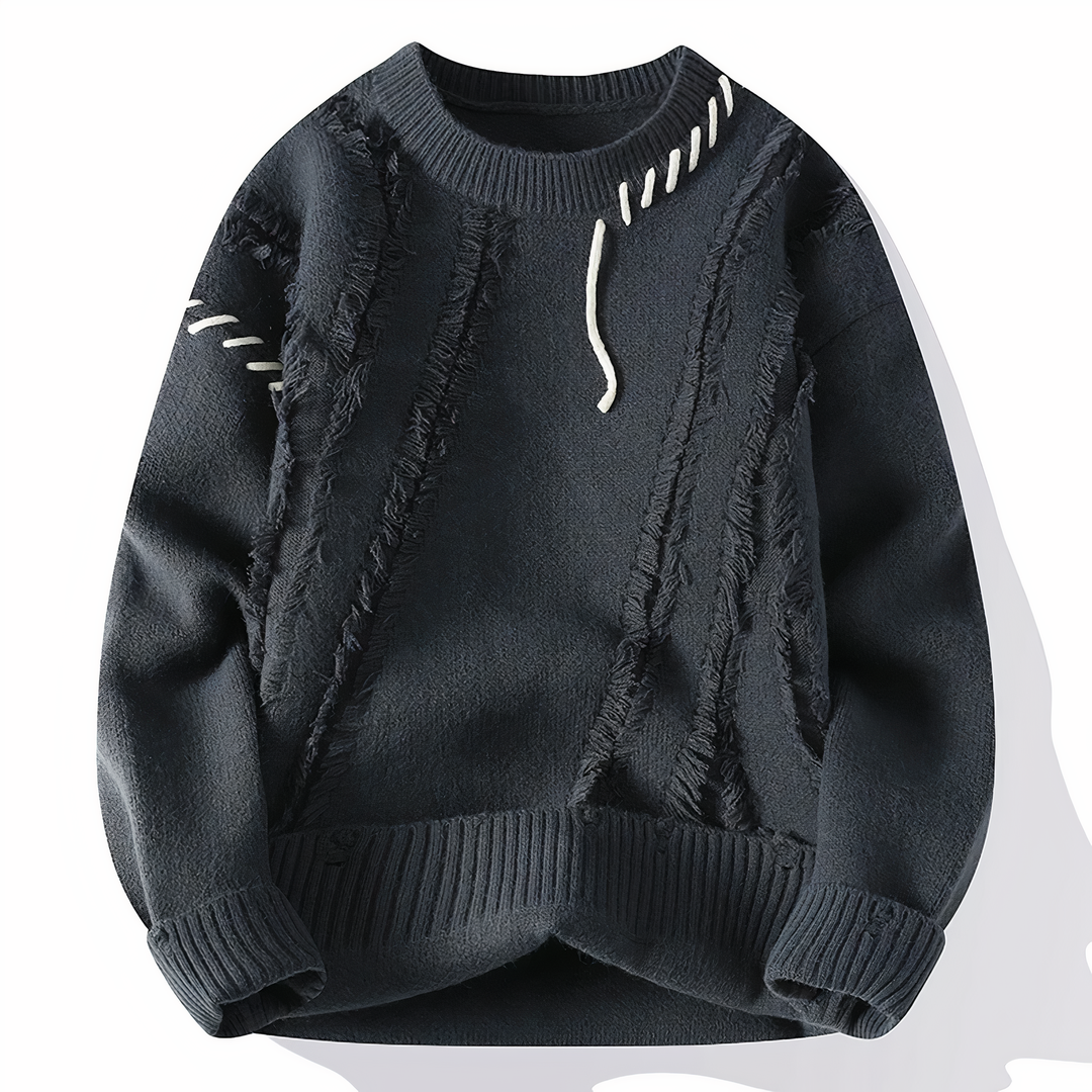 Herren Strickpullover mit Ziernähten und Rundhalsausschnitt-Grau-S-Luzern Mode