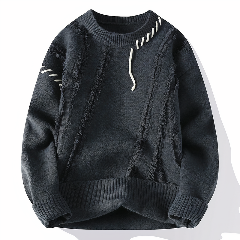 Herren Strickpullover mit Ziernähten und Rundhalsausschnitt-Grau-S-Luzern Mode