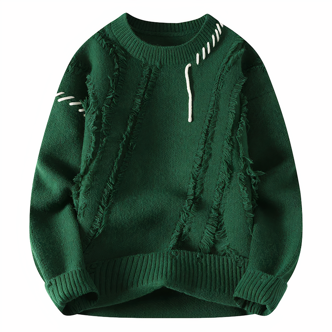 Herren Strickpullover mit Ziernähten und Rundhalsausschnitt-Grün-S-Luzern Mode