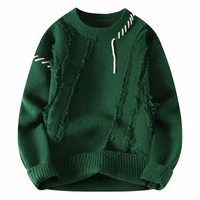 Herren Strickpullover mit Ziernähten und Rundhalsausschnitt-Grün-S-Luzern Mode