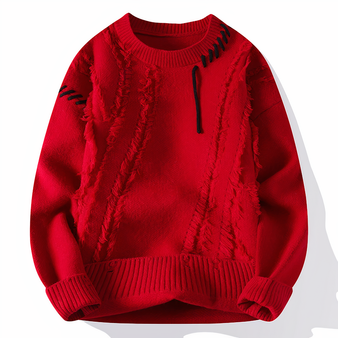 Herren Strickpullover mit Ziernähten und Rundhalsausschnitt-Rot-S-Luzern Mode