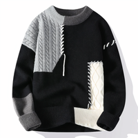 Herren Strickpullover mit Ziernähten und Rundhalsausschnitt-Schwarz-Grau-S-Luzern Mode