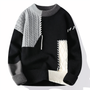 Herren Strickpullover mit Ziernähten und Rundhalsausschnitt-Schwarz-Grau-S-Luzern Mode