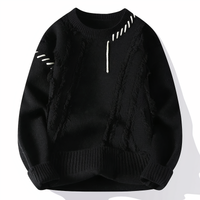 Herren Strickpullover mit Ziernähten und Rundhalsausschnitt-Schwarz-S-Luzern Mode