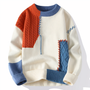 Herren Strickpullover mit Ziernähten und Rundhalsausschnitt-Weiß-Orange-S-Luzern Mode