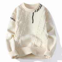 Herren Strickpullover mit Ziernähten und Rundhalsausschnitt-Weiß-S-Luzern Mode