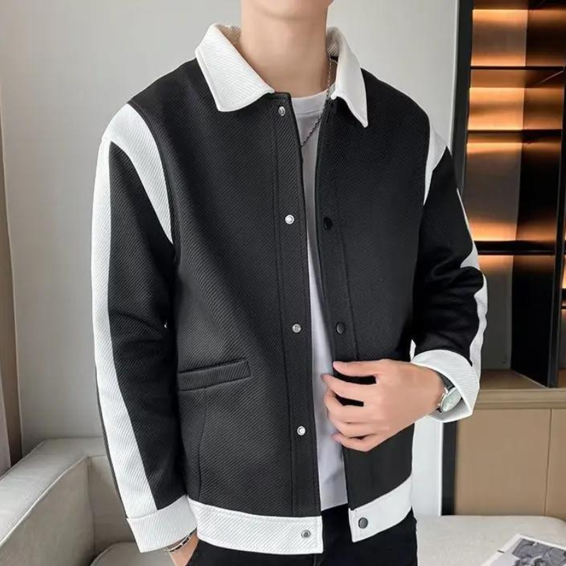 Herren Patchwork Jacke | Leicht | Druckknopfleiste | Umlegekragen-Luzern Mode