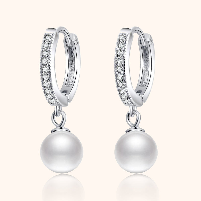 Ohrringe | Perle Zirkonia Stilvoll Creolen Vielseitig Silber Langlebig-Silber-Luzern Mode
