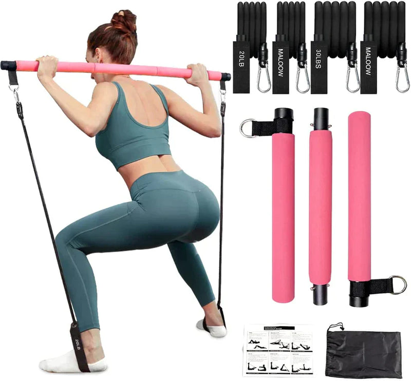 Pilates Bar Set | Weerstand Veelzijdig Duurzaam Licht Aanpasbaar-Rosa-Luzern Mode