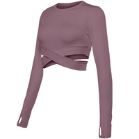 Damen Langarm Crop Top mit Cut-Outs für Fitness-Taupe-S-Luzern Mode