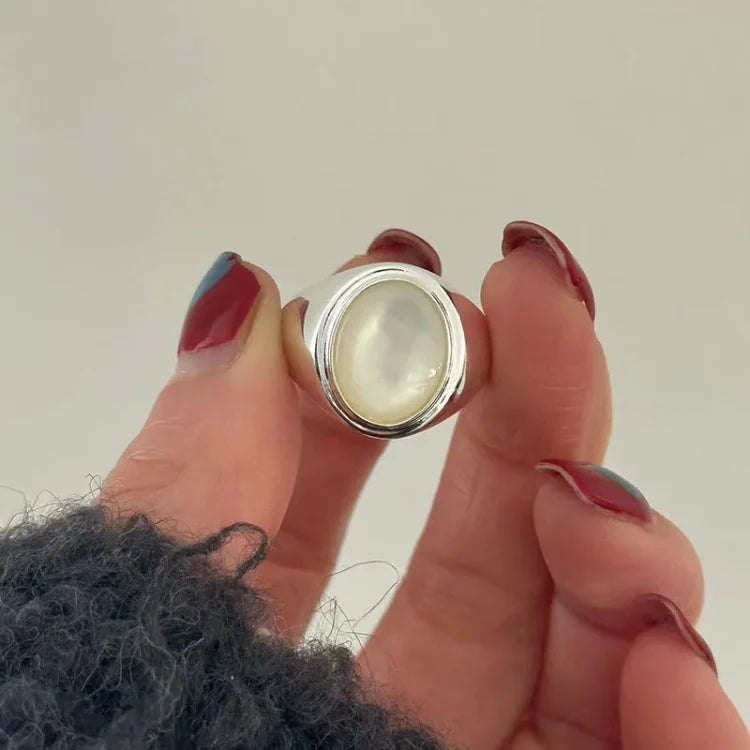 Silberring | Mit Perlmutt Verstellbar Einzigartig Langlebig Stilvoll Modern-Luzern Mode