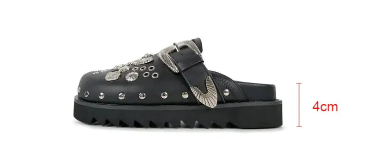 Damen Plateau-Sandalen | Dichtes Design | Schwarz | Punk | PU-Leder-Luzern Mode