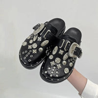Damen Plateau-Sandalen | Dichtes Design | Schwarz | Punk | PU-Leder-Luzern Mode