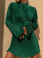 Plissiertes Damenkleid mit langen Ärmeln und Stehkragen-Grün-S-Luzern Mode