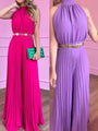Plissee-Overall| Stretch| Ärmelos| Luftiges Design| Weite Beinschnitte-S-Fucsia-Luzern Mode