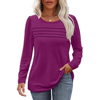 Damen Langarmshirt mit Rundhalsausschnitt und Falten-Design-Fuchsia-M-Luzern Mode