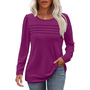 Damen Langarmshirt mit Rundhalsausschnitt und Falten-Design-Fuchsia-M-Luzern Mode