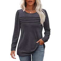 Damen Langarmshirt mit Rundhalsausschnitt und Falten-Design-Grau-M-Luzern Mode