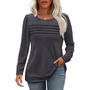 Damen Langarmshirt mit Rundhalsausschnitt und Falten-Design-Grau-M-Luzern Mode