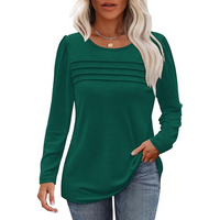 Damen Langarmshirt mit Rundhalsausschnitt und Falten-Design-Grün-M-Luzern Mode