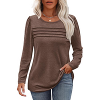 Damen Langarmshirt mit Rundhalsausschnitt und Falten-Design-Kaffee-M-Luzern Mode