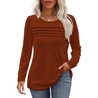 Damen Langarmshirt mit Rundhalsausschnitt und Falten-Design-Karamell-M-Luzern Mode