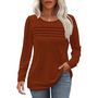 Damen Langarmshirt mit Rundhalsausschnitt und Falten-Design-Karamell-M-Luzern Mode